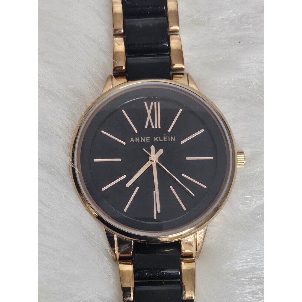 Dazzling Anne Klein AK1412 Ladies Two-Tone Blaxk Gold Quartz New Battery …
